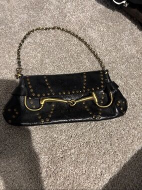 Wilsons Leather Black Studded Clutch with Brass Bit Detail